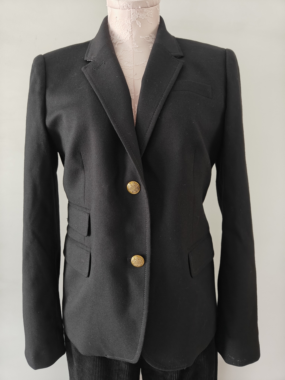J. Crew Black Blazer Gold Button Schoolboy Professional Padded Business Academia